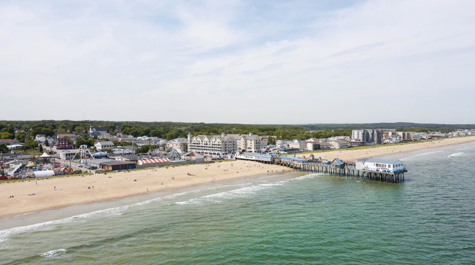 old orchard beach maine pier, town, and landscape