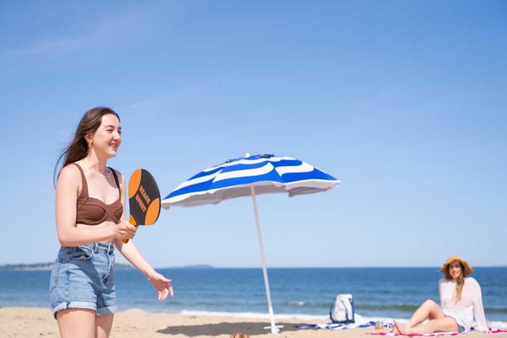 girls playing at the beach in old orchard beach maine